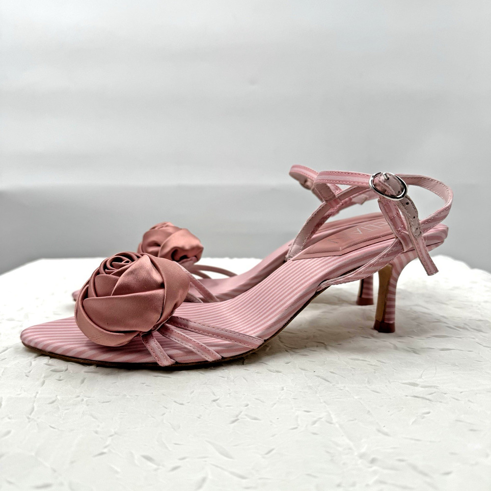 Deltan Amayah Satin Rose Stripe Pink Dress Sandals Size 7.5 MSRP $110
